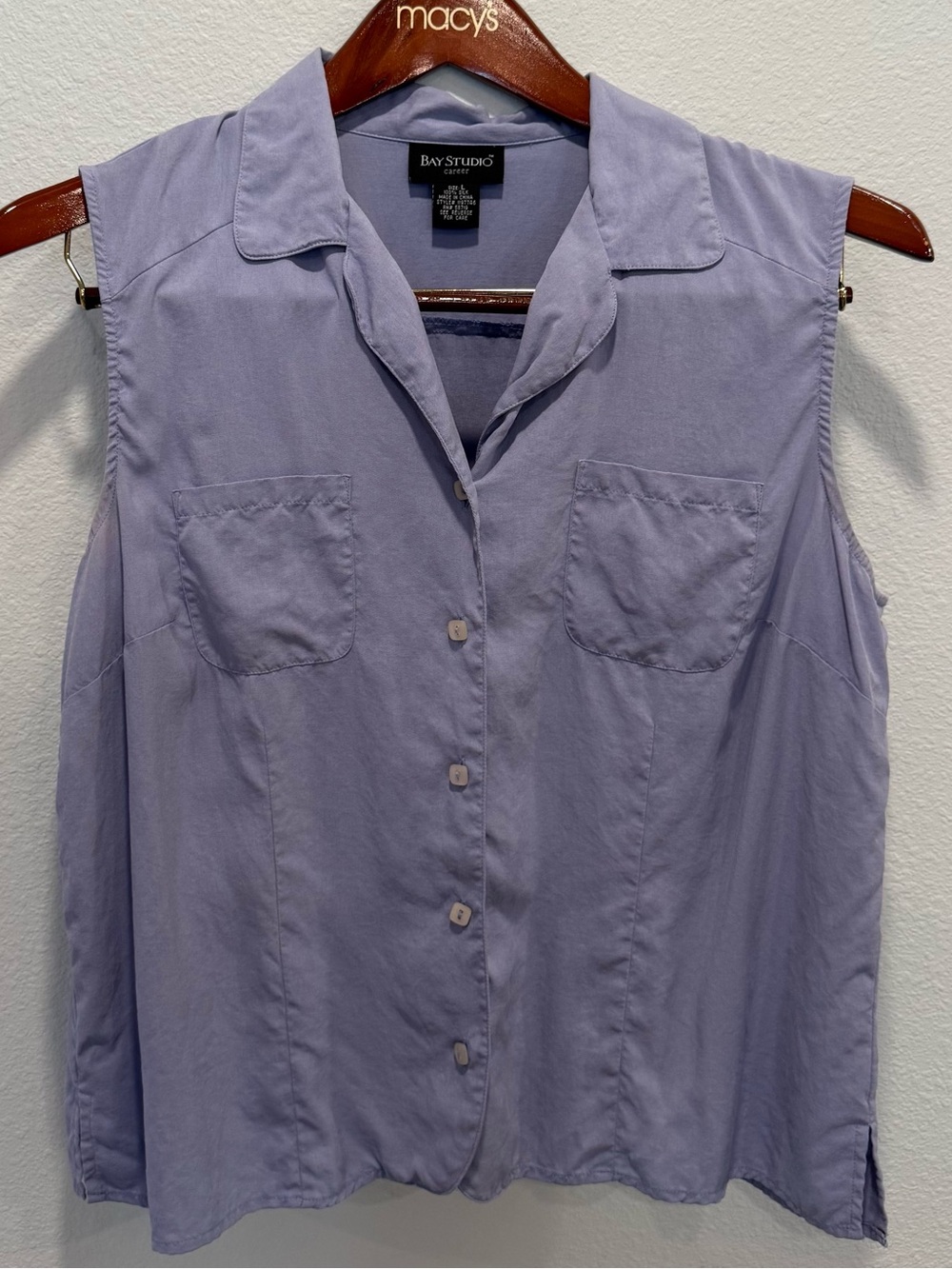 Bay Studio Lavender 100 Silk Sleeveless Button-Front Shirt Size L
